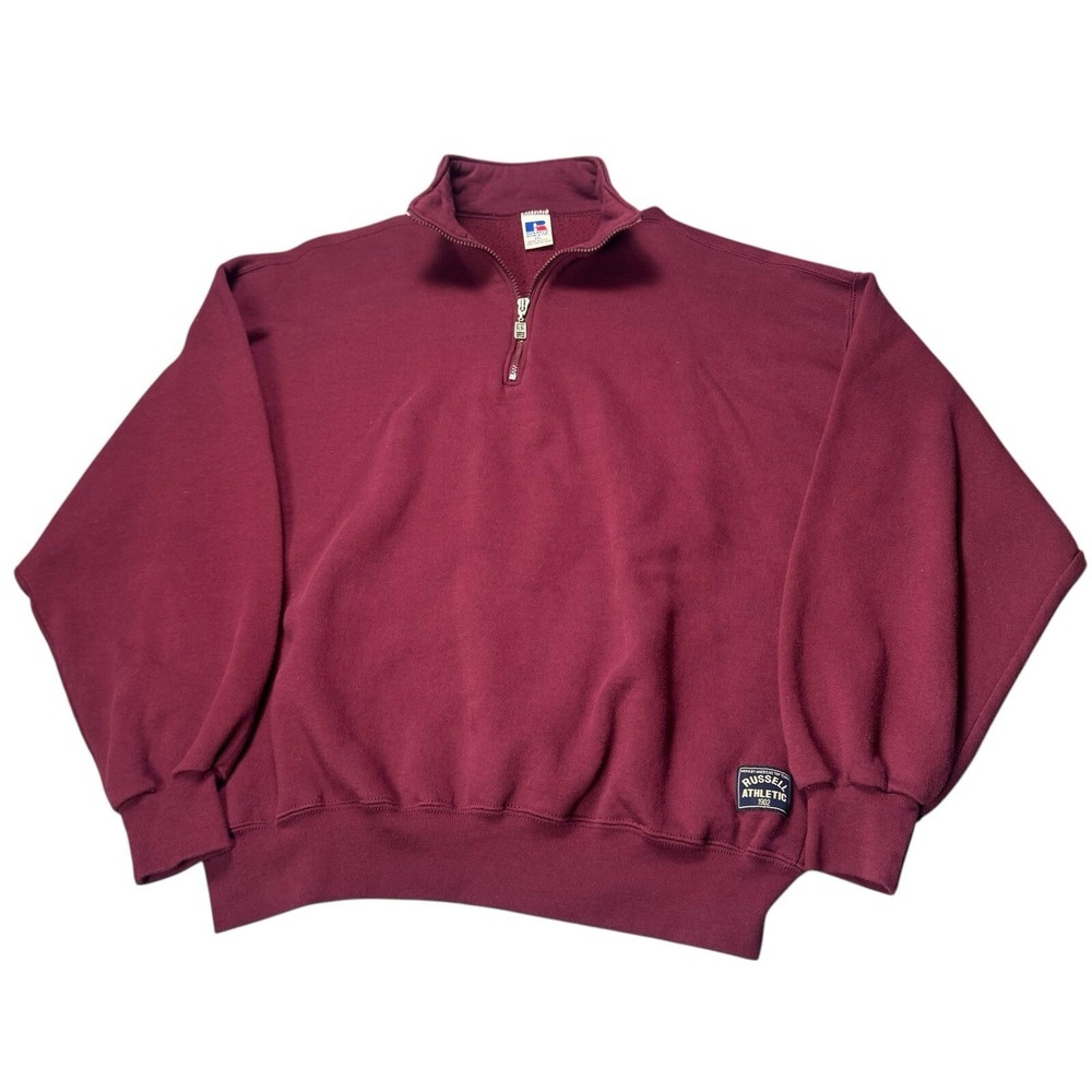 Vintage Russell Athletic Sweatshirt USA Made Mens 2XL Quarter Zip Fleece Crimson
